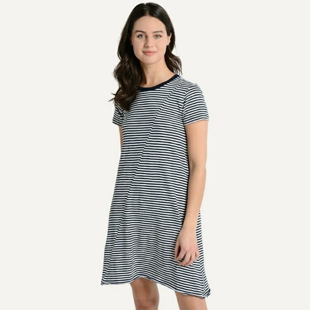ATM Navy and White Striped Jersey T-Shirt Dress Size Small Classic Casual Summer